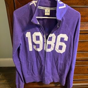 PINK, zip-up sweatshirt.